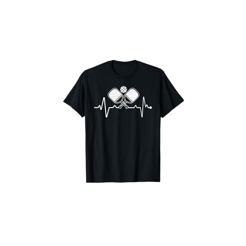 Pickleball Heartbeat Funny Pickleball T-Shirt, black