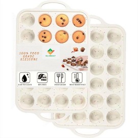 Glowbeat Mini Muffin Pan with Metal Reinforced Frame-1Pack, Silicone Cupcake Pan for Baking 24 Cup Mini Size, BPA Free Silicone Muffin Tray, Cupcake Baking Pan Molds for Oven Dishwasher Safe-Cream