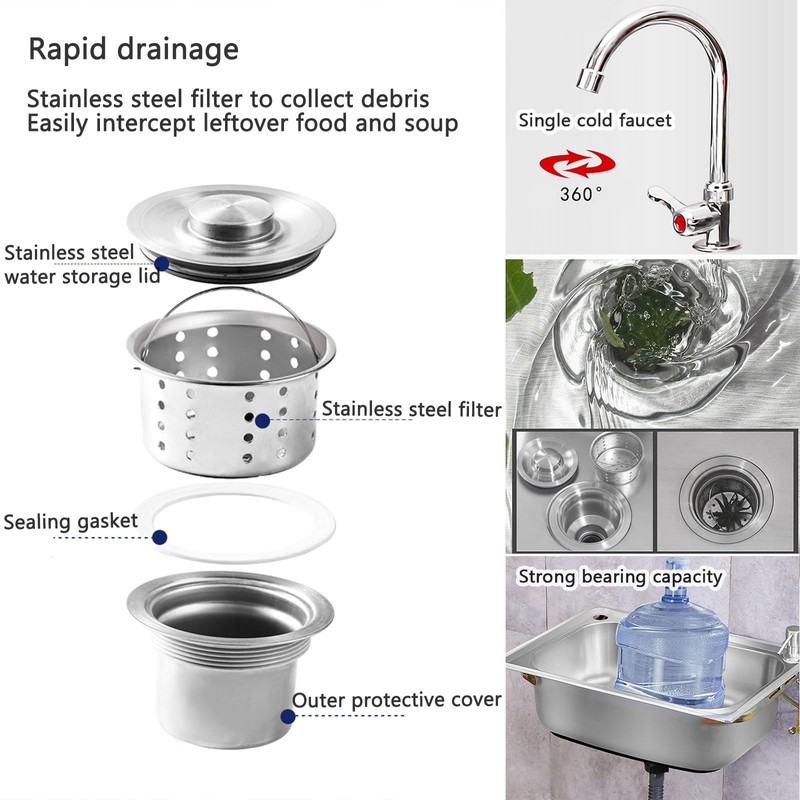Stainless Steel Sink Wall Mount Commercial Hand Washing Station Prep