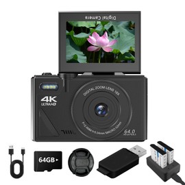 GOATRIP Digital Camera, 64 Megapixels, 4K Video Recording, 18x Digital Zoom, 180° Rotatable Display, Image Stabilization, Selfie, WIFI Compatible, Shooting Timer Function, Includes 64 GB Micro SD