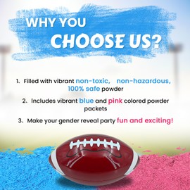 Gender Reveal Kit with Exploding Blue and Pink Football for Baby Shower Games