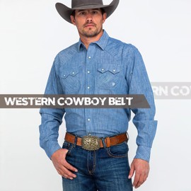 WOWOGO Western Cowboy Cowgirl Belt for Men and Women Engraved Floral Longhorn Bull Cow Skull Buckle Belt