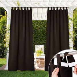 NICETOWN Outdoor Pool Curtain 95 inch Long for Patio Waterproof, Sticky Tab Top Thermal Insulated Blackout Drape Privacy Curtain for Lawn & Garden/Outdoor Living Divider, 1 Piece, W52, Toffee Brown