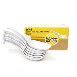 Happy Sales Melamine Soba, Rice Spoons, Chinese Won Ton Soup Spoon, Asian White, 6 Pack Notch & Hook Style