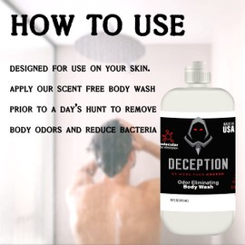 Deception Scents Hunting Body Wash - 16oz Scent Free Body Wash Hunting Soap, Scent Killer for Hunting - Molecular-Level Scent Control for Hunting, Helps Removes Bacteria and Odors - Made in the USA