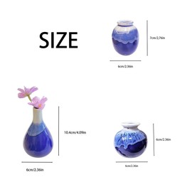 Daittin 3-Piece Ceramic Vase Set - Small Bud Vases for Dried/Fresh Flowers, Tabletop Decor for Living Room, Bedroom & Office, Compact & Stylish Decor Pieces for Gift Givers (Navy Blue)
