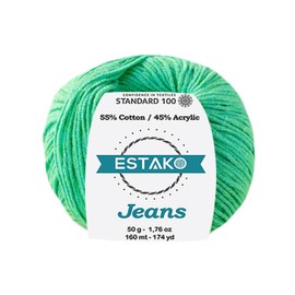 Estako Jeans, 55% Cotton 45% Acrylic Amigurumi Yarn, Soft, Fine/Sport (2) for Crochet and Knitting 1.76 Oz (50g) / 174 Yrds (160m) (1055 - Dark Mint)
