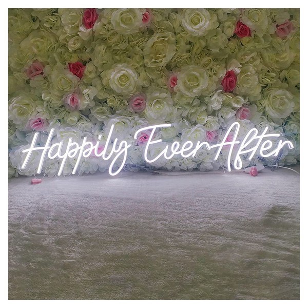 SYLHOME LED Neon Light Sign Happily Ever After 14.6"X7.5" + 20.9"X7.5" Wedding Ceremony Birthday Party Neon Art Wall Sign Decor Bedroom Home Bar Pub Decor Gift Night Light 12V Dimmer