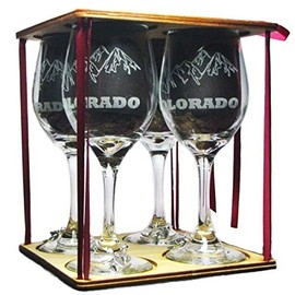 Orange Kat Colorado Mountains Set of Four Stemmed Wine Glass with Charm and Presentation Packaging