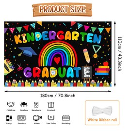 AIBIIN Kindergarten Graduate Banner, Large Kindergarten Graduation Backdrop, Preschool Graduation Decorations, Class of 2025 Last Day of Kindergarten Graduation Party Decorations 70.8 x 43.3 inch Black