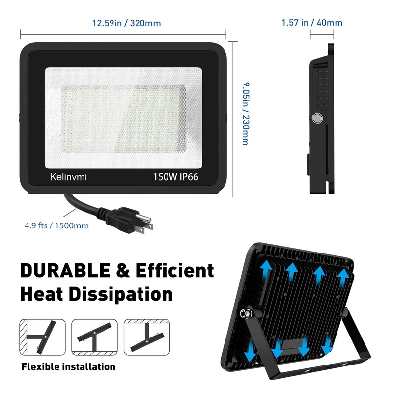 kelinvmi 150W LED Flood Light Outdoor, 900W Equivalent LED Security