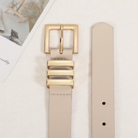 XZQTIVE Plus Size Women's Leather Belts for Jeans Pants Dress Fashion Ladies Waist Belt with Square Gold Buckle, I-beige, XX-Large: fits waist from 48"-52"