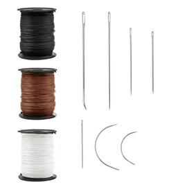 3 Pcs Heavy Duty Nylon Thread and Needle Kit, Strong Sewing Thread with 7 Large Eyes and Hand-Sewn Stitches for DIY Leather Hand Stitching, Canvas Repair, Upholstery, Carpet, Luggage, Outdoor Awnings