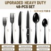 48 PCS NO-FADING Black Silverware Set with Steak Knives -