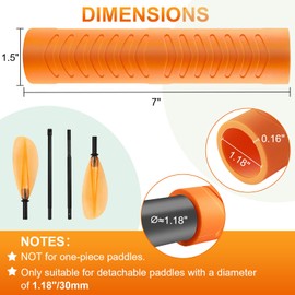 CHERAINTI Kayak Paddle Grips, 2 Pack Soft Silicone Paddle Grips for Kayaking, Non-Slip Kayak Handle Covers for Blister Prevention, Kayaking Accessories for Take-Apart Paddles, ID 1.18 Inches (Orange)
