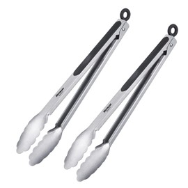 Westmark 2 barbecue / serving tongs, with stainless steel beams and rubberised handles, length: 35 cm, stainless steel/plastic, classic special maxi, silver/black, 162522E3
