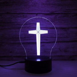 Xdorra Christian Gift Big Cross 3D Lamp Room Decor, Color Changing Bless Decorative Beside Light Church Decors Religious Lamps - Christian's Birthday Christmas Business Gifts for Men Women