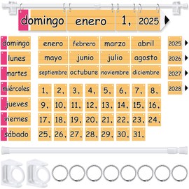 Kosiz Spanish Classroom Calendar Calendario Espanol Bulletin Board Set Spanish Flip Calendar for Teacher Must Have Organization Kit Include Holder and 54 Date Cards for Preschool Classroom(Pencil)