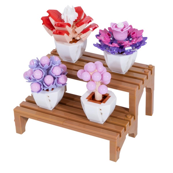 Jollcnoia 4 in 1 Purple Mini Succulent Bonsai Building Blocks