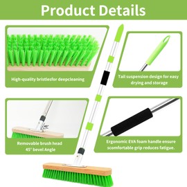 ETOUPA Deck Brush with Long Handle, Stiff Bristle Scrub Broom for Cleaning Shower, 62" Floor Scrubber Brush for Shower, Bathroom, Boat, Concrete, Carpet, Garage
