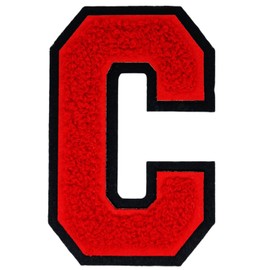 1 PCS 4.0" Red Chenille Letter Patch with Black Edge, Iron on Patches for Hats, Clothes, Bags, Backpacks, Jeans, Jackets - Initial Patch, Large Varsity Letter C
