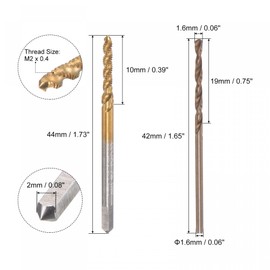 sourcing map M2 x 0.4 Spiral Flute Tap 1.6mm Drill Bit Set, Metric Titanium Plated M35 Cobalt High Speed Steel Machine Threading Screw Tap Drilling Tool