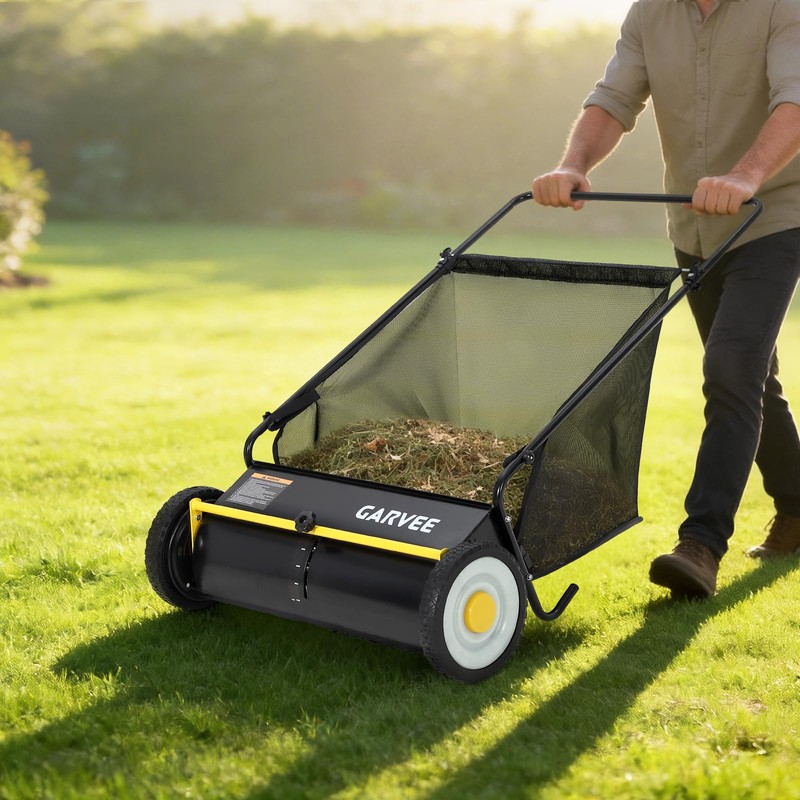 26 in Heavy-Duty Push Lawn Sweeper - 4 Spinning Brushes,