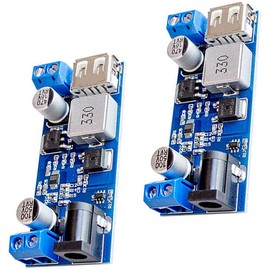 tunghey 2Pack DC 9V 12V 24V to DC 5V 5A Buck Converter Module, 9-36V Step Down to USB 5V Transformer Dual Output Voltage Regulator Board