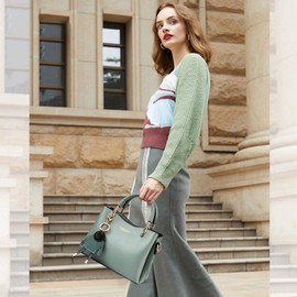 NICOLE&DORIS Women Handbags with Multiple Pockets Shoulder Bag PU Leather Messenger Bag Ladies Tote Bag Top Handle Bag with Fashion Pendant Green