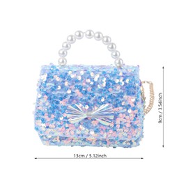 VALICLUD Crossbody Purse for Kids Small Girls Purse Sequin Clutch Purse Handbag Faux Pearl Handle Shoulder Bag Cute Blue