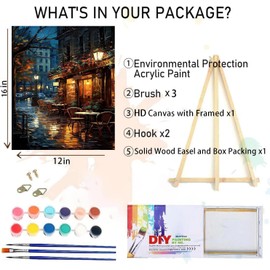 Paint by Numbers for Adults with Framed Canvas,Paint by Numbers Kits with Wooden Easel Drawing Paintwork ,DIY Acrylic Oil Painting Kits with Brushes Nice Gift Box for Home Wall Decor(12x16 Inch)