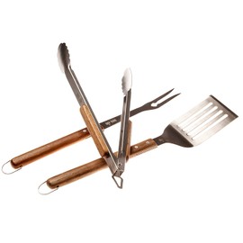 BBQ-Aid 3 Piece Grill Set BBQ Accessories - Tongs, Spatula & Fork Utensils - Heavy Duty Stainless Steel Barbecue Grilling Accessories & Tools with Solid Wood Handles