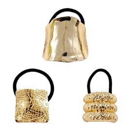 Gold Hair Cuffs, 3X Fashion Glossy Ponytail Hair Tie, Vintage Non-Damage Stretchy Gold Ponytail Cuff For Thick Hair