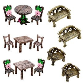 Cayway 17 PCS Miniature Garden Ornaments, Miniature Garden Table and Chairs Set, Fairy Garden Ornaments for Garden Home Micro Landscape Decoration