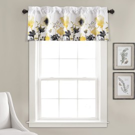 Lush Decor Zuri Flora Light Filtering Window Curtain Valance, 18" L x 52" W, Yellow & Gray