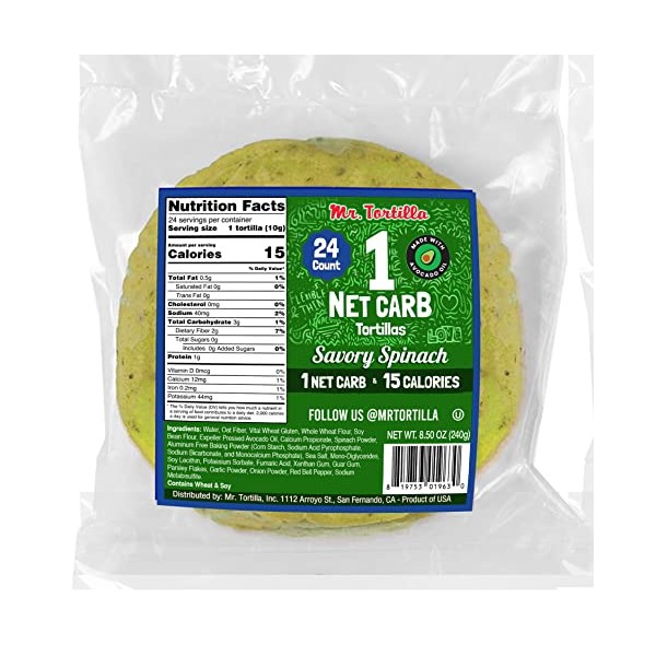 Mr. Tortilla 1 Net Carb Tortillas (Savory Spinach, 24 Count
