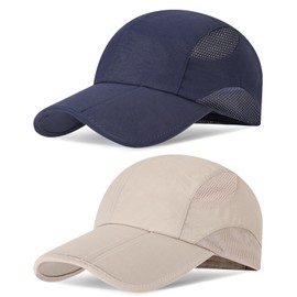 TAGVO Baseball Cap Men Women Pack of 2 Foldable Adjustable UV Protection Quick Drying Breathable Baseball Cap Lightweight Foldable Sports Running Cap for Travel Outdoor Tennis Golf Fishing Travel