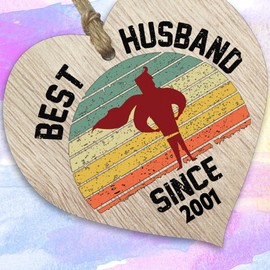 24th Wedding Anniversary Wooden Heart Plaque - Best Husband Since 2001 - Light Wood Sign Keepsake, Celebrate Anniversary Wife Husband Partner, Twenty-Fourth Anniversary Plaque with Quotes Gifts
