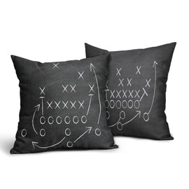 American Football Pillow Cover Set of 2 Tactics Chalk Blackboard Drawing Cotton Linen Polyester Decorative Throw Pillow Case Cushion Cover for Bedroom Sofa Living Room Couch Chair Office 20 x 20 Inch