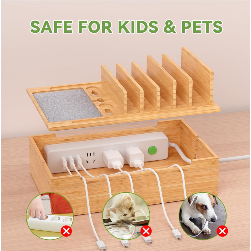 Pezin & Hulin Bamboo Charging Station, Electronic Devices Organizer for