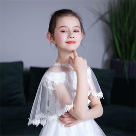 White Lace Cape Floral Bolero Cardigan Shrug Cover Up Jacket for Girls Kids Toddler Child