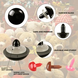 MAIOUSU STORE 1600PCS Safety Eyes and Noses for Amigurumi, Stuffed Crochet Eyes with Washers 5-27mm Plastic Crochet Safety Eyes Black Safety Eyes for Crochet Stuffed Animal Eyes for Craft Teddy Bear