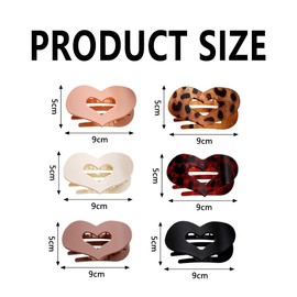 XFSRG Pack of 6 Hair Clips, Women's Heart, Flat Curved Design, Side Clips, Non-Slip Matte Hair Clip for All Hair Textures (Multicoloured A)