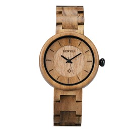 BEWELL Wood Watches for Women, Handmade Wooden Watch with Lightweight Adjustable Wood Band, Natural Casual Fashion Quartz Wristwatch
