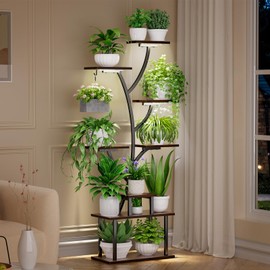 VTONCE Plant Stand Indoor, 8 Tiered 64" Tall Plant Stands with Grow Lights, Metal Plant Shelf for Multiple Plants, Corner Plant Stand, Modern Home Decor for Living Room, Patio