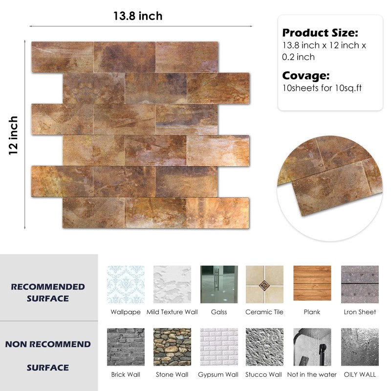 20-Pack Peel and Stick Tile Backsplash 12"X12" PVC Wall Tiles,