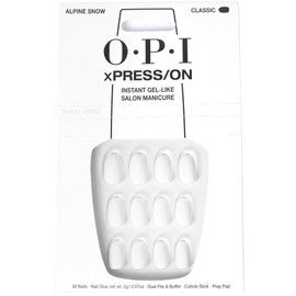 OPI xPRESS/ON Press On Nails, Up to 14 Days of Wear, Gel-Like Salon Manicure, Vegan, Sustainable Packaging, With Nail Glue, Short White Nails, Alpine Snow