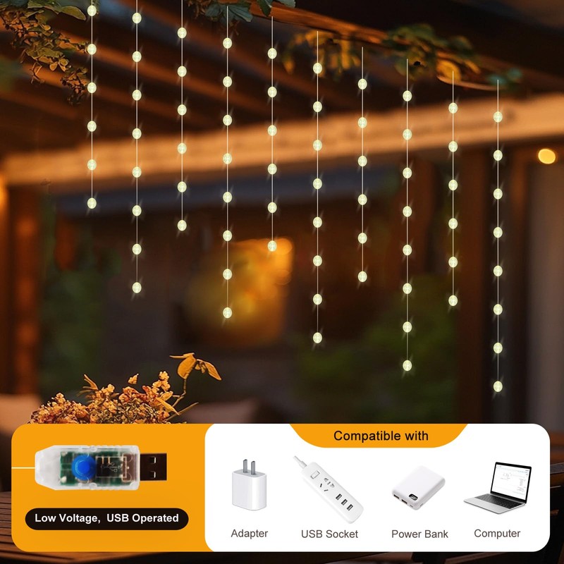 Patioman Ball Curtain Lights, Warm White Window Light 70 Balls