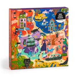 Mudpuppy Welcome to Spooky Town – 500 Piece Family Jigsaw Puzzle Featuring Bold and Spooky Illustrations of A Haunted Town Filled with Goblins Ghouls and Monsters