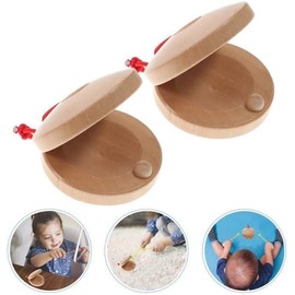 Wooden Castanet, Percussion Instrument - 2Pcs Hand Finger Castanets, Wood Castanets Classroom DIY Rhythm Music Musical Instrument